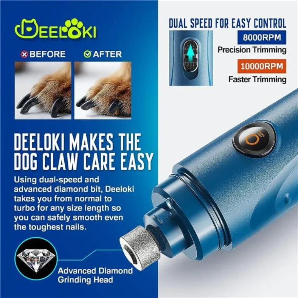 Dog Nail Grinder with LED Light Upgraded 2 Speeds Painless Pet Dog Nail Trimmers